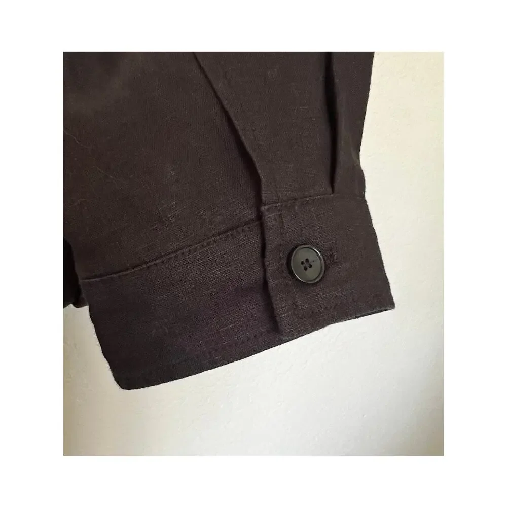 Zara Men's Black 100% Linen Zip-Up Harrington Jacket M Drawstring Hem